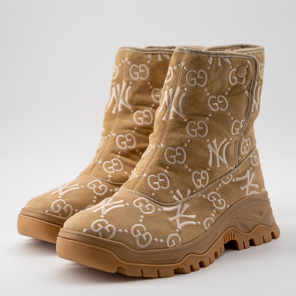 size 13G - Gucci Yankees Ankle Boots Beige GG NY MLB - Picture 1 of 14